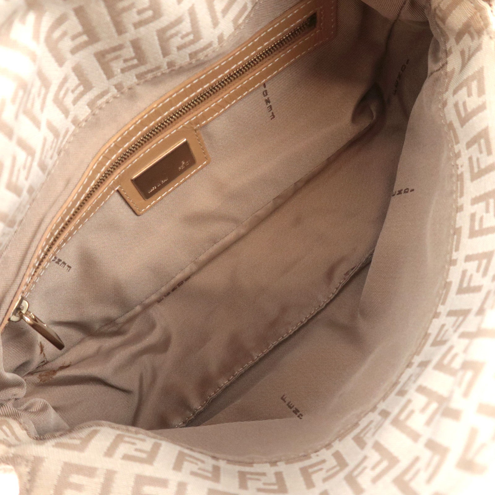 FENDI Zucchino Mamma Baguette Shoulder Bag Beige 8BR003