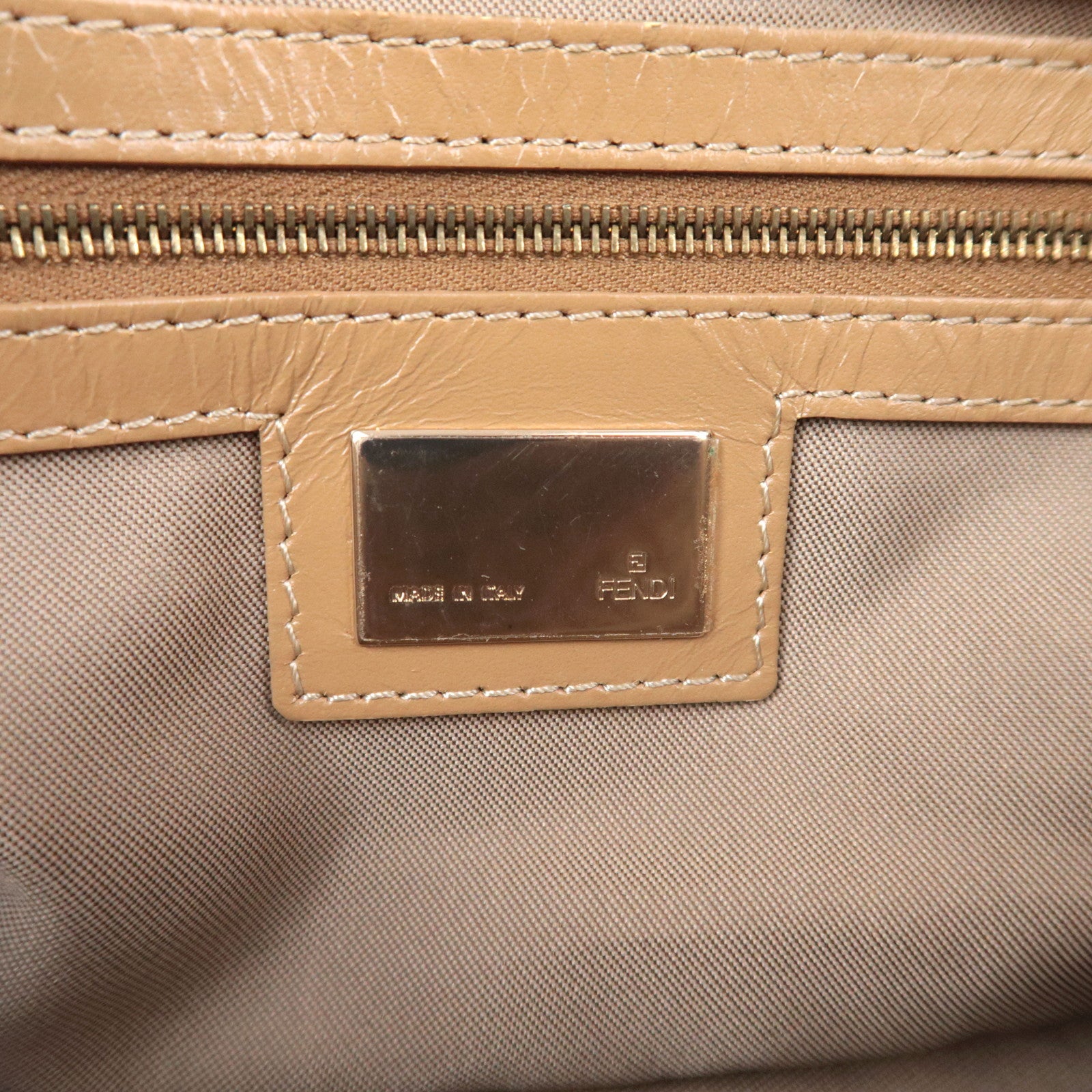 FENDI Zucchino Mamma Baguette Shoulder Bag Beige 8BR003