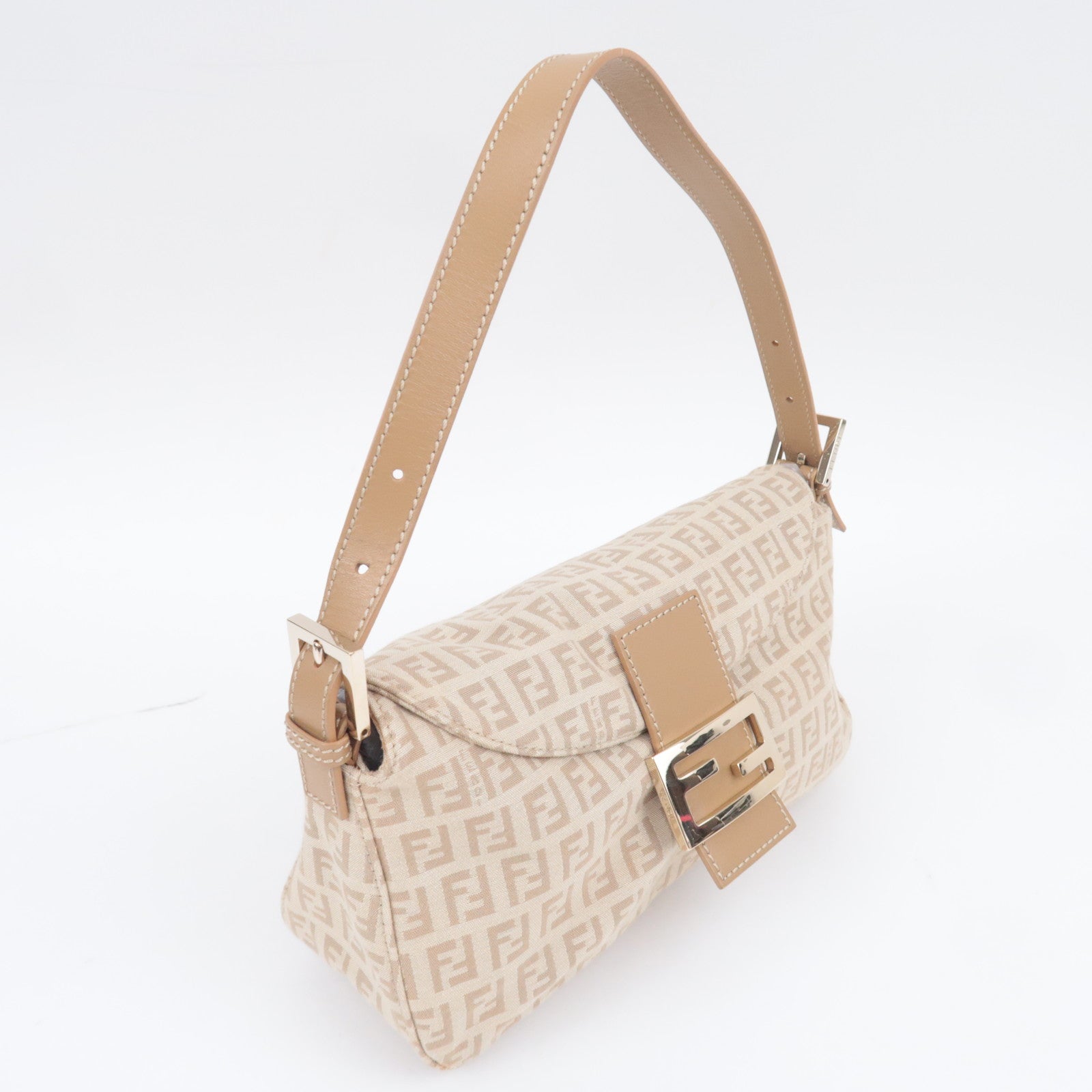 FENDI Zucchino Mamma Baguette Shoulder Bag Beige 8BR003
