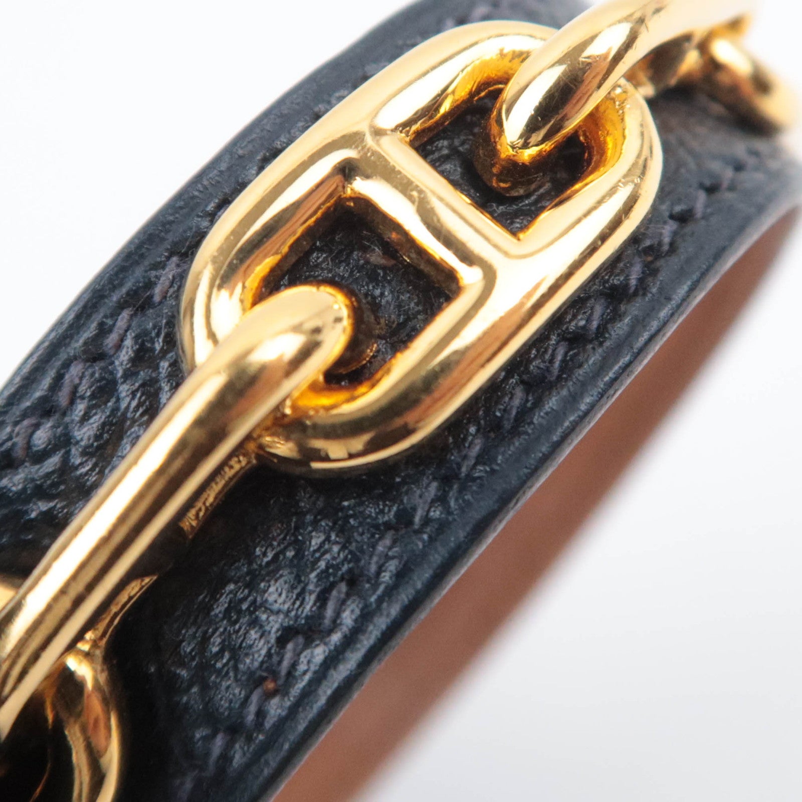 HERMES Chaine D'Ancre Leather Bangle Black Gold
