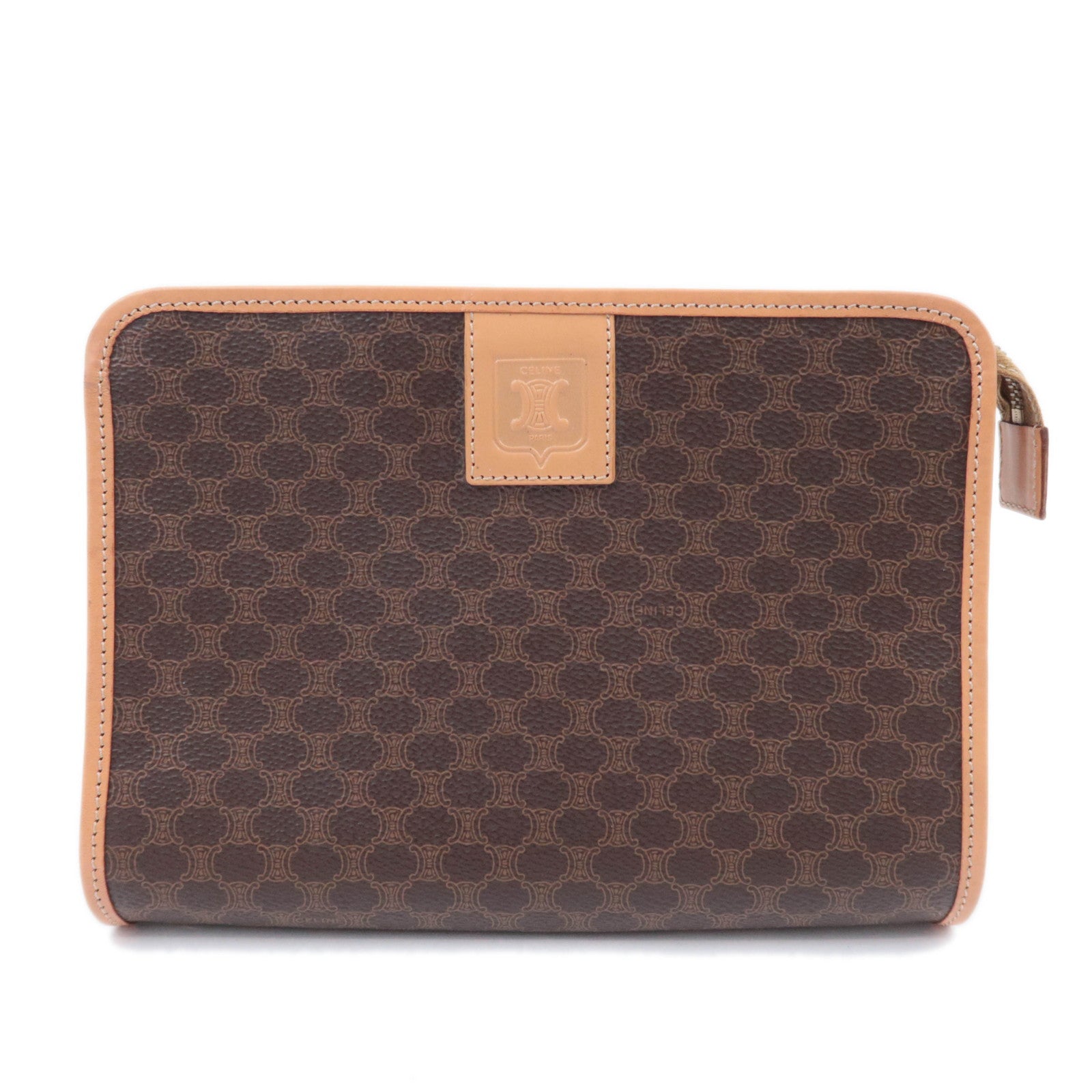 CELINE Macadam PVC Leather Clutch Bag Brown 90586