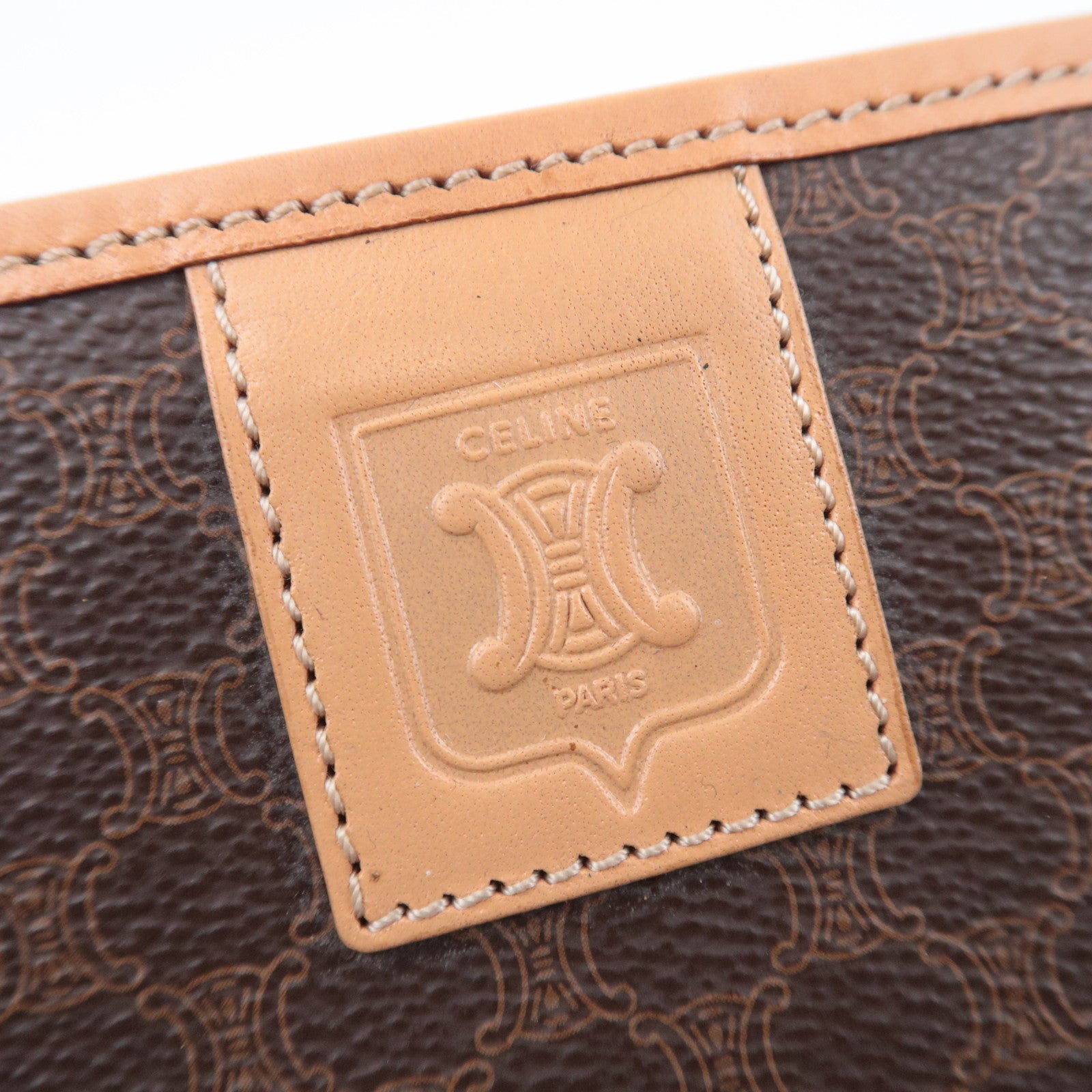 CELINE Macadam PVC Leather Clutch Bag Brown