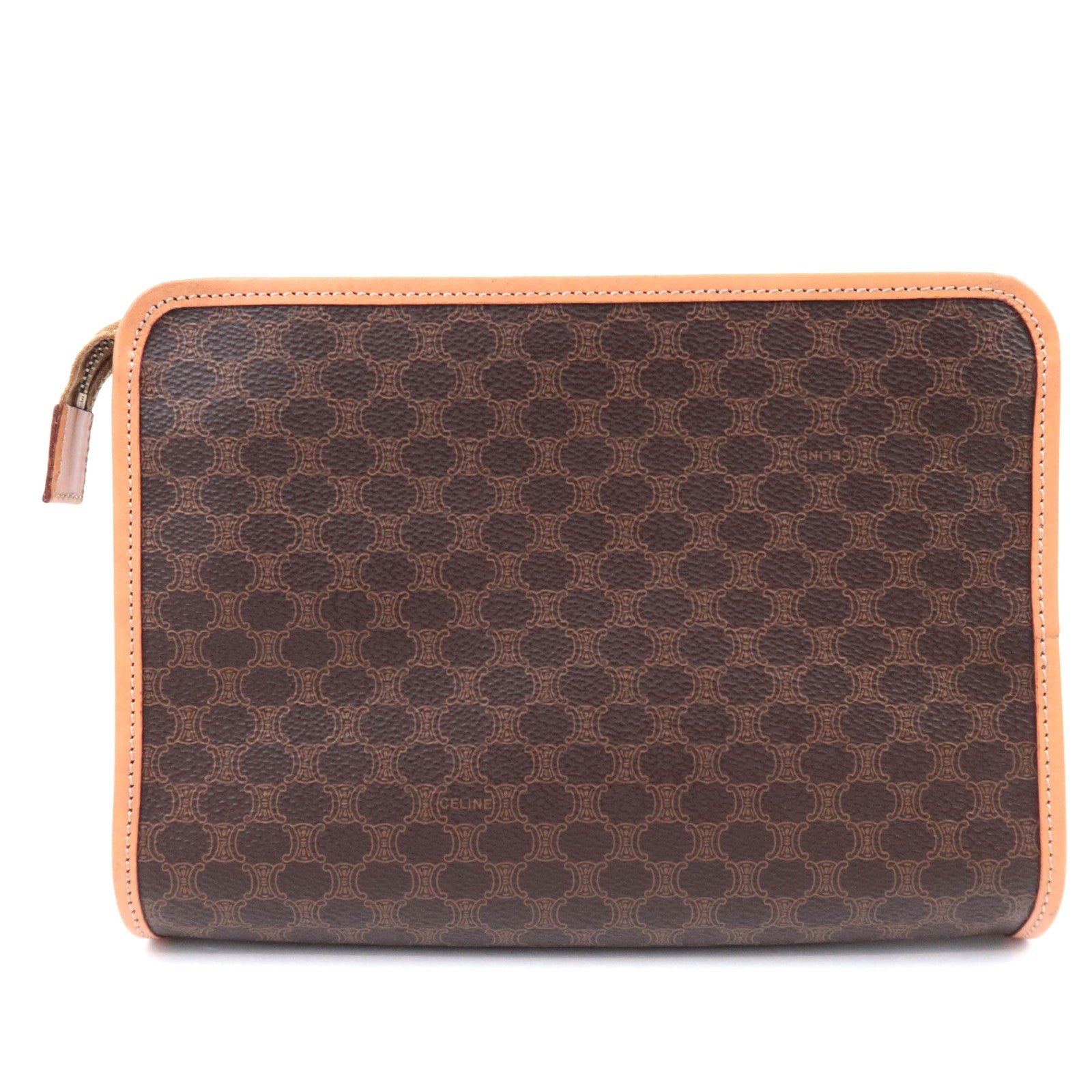 CELINE Macadam PVC Leather Clutch Bag Brown