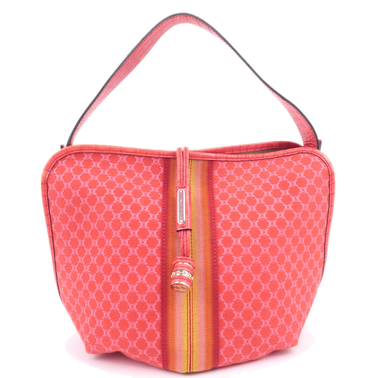CELINE Macadam Shoulder Bag Canvas Embossed Leather Red90611