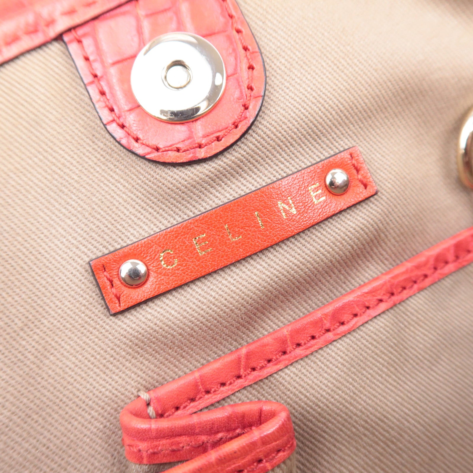 CELINE Macadam Shoulder Bag Canvas Embossed Leather Red