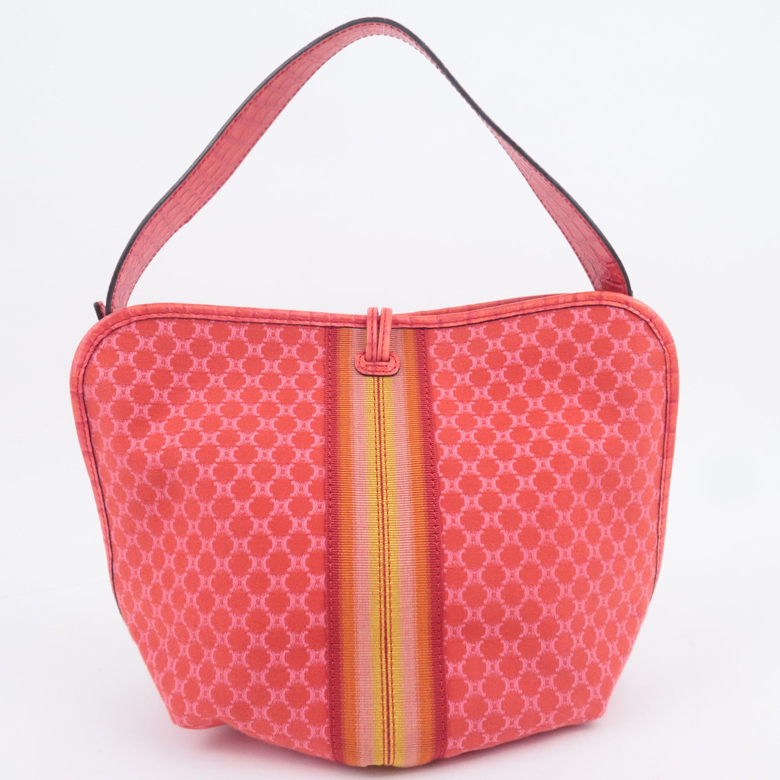 CELINE Macadam Shoulder Bag Canvas Embossed Leather Red