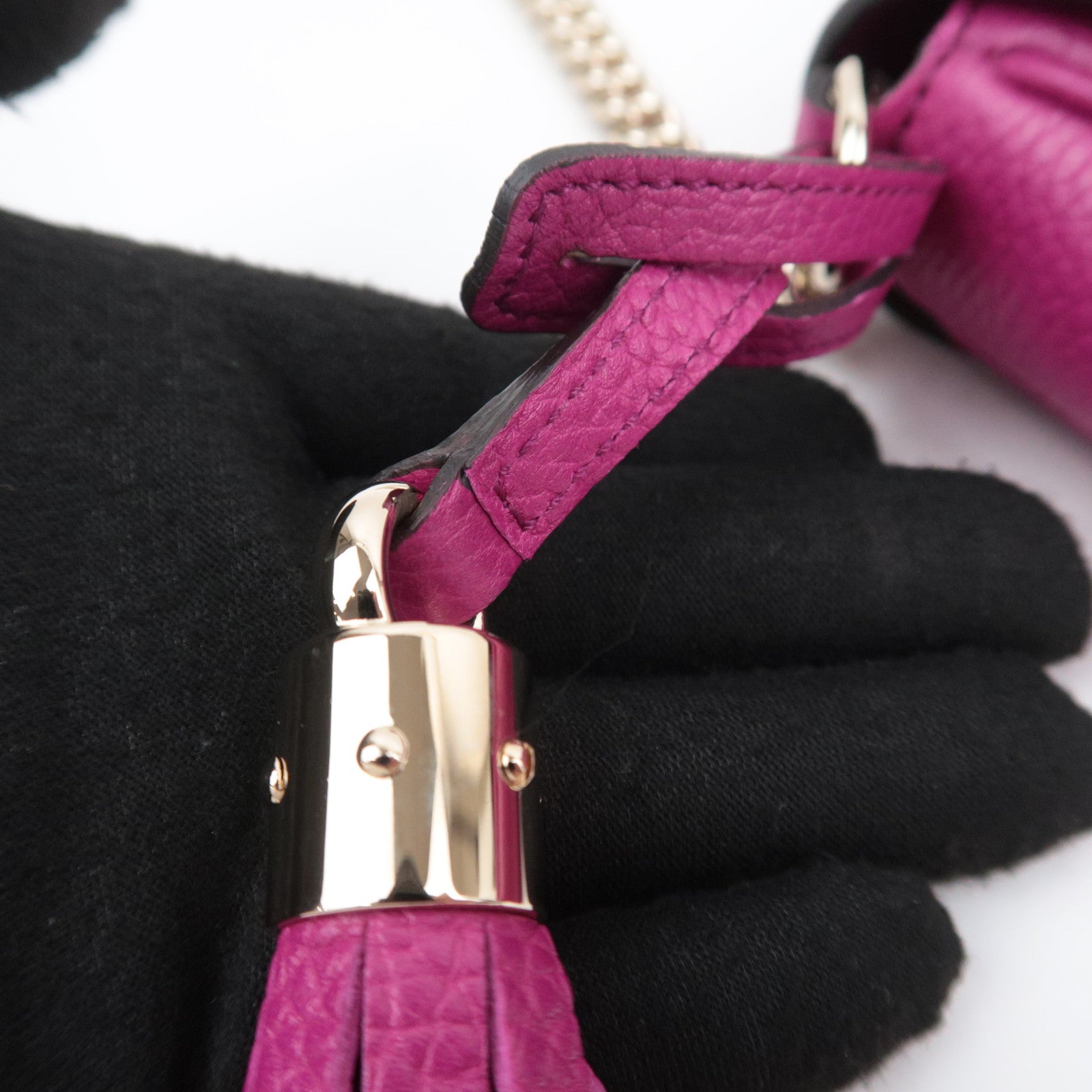 GUCCI Soho Interlocking G Leather Chain Shoulder Bag Purple 336752