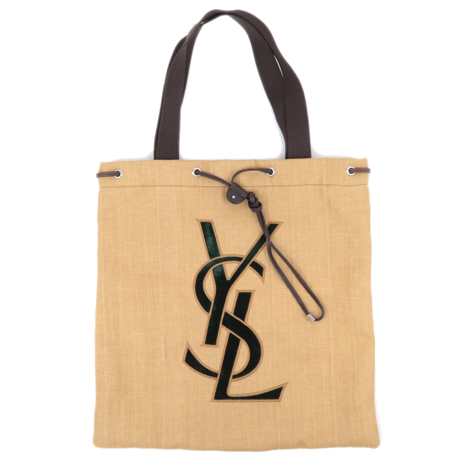 SAINT LAURENT YSL Kahala Canvas Velour Tote Bag Beige 154058 90621