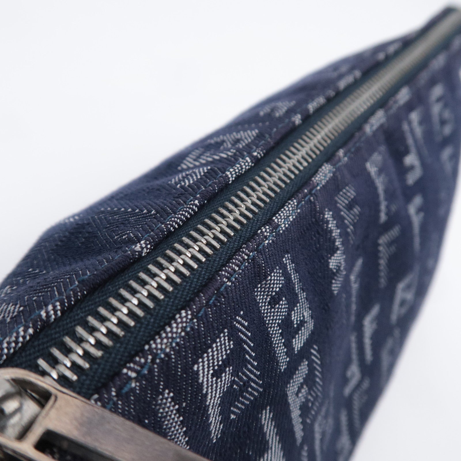 FENDI Zucchino Denim Leather Shoulder Bag Navy 8BR267