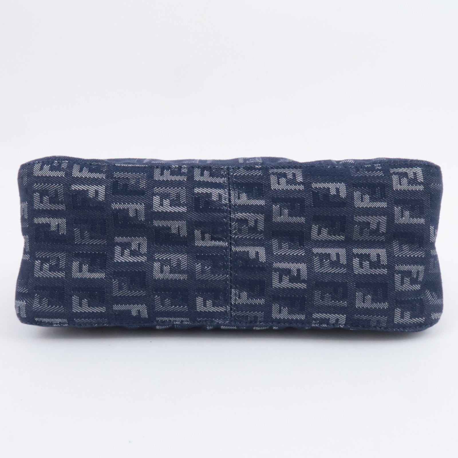 FENDI Zucchino Denim Leather Shoulder Bag Navy 8BR267