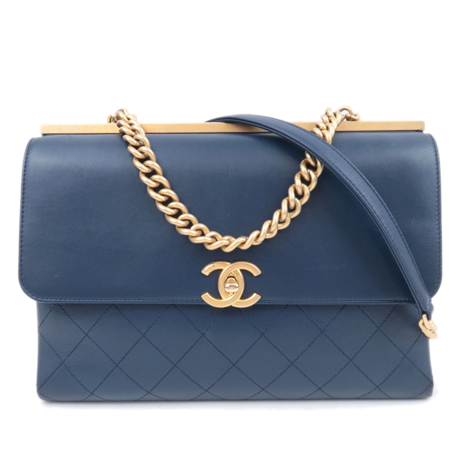 CHANEL Matelasse 31 RUE CAMBON 2Way Chain Shoulder Bag Lambskin Navy Gold HDW90662