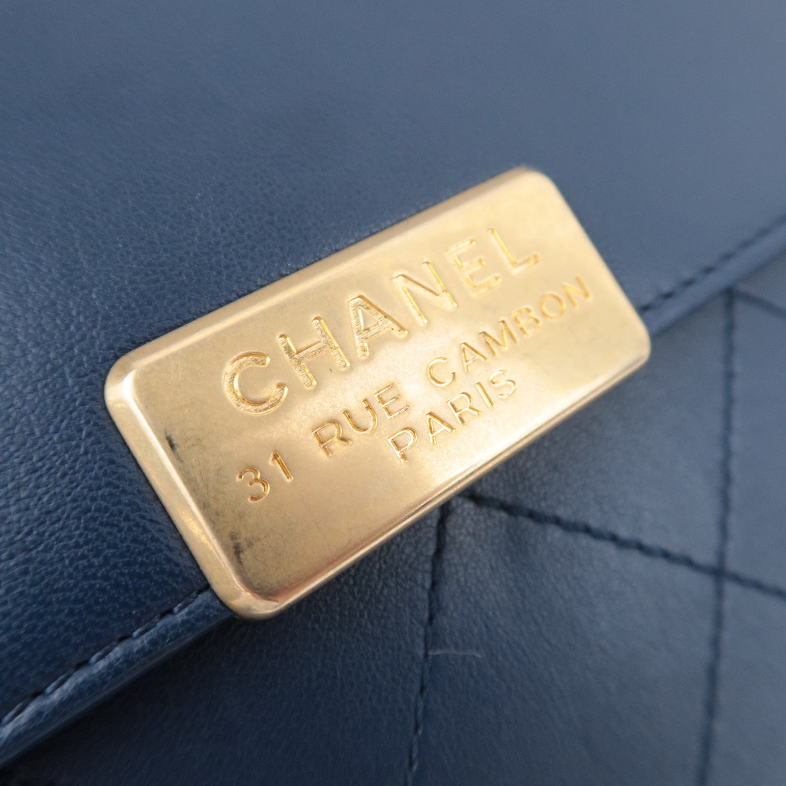 CHANEL Matelasse 31 RUE CAMBON 2Way Chain Shoulder Bag Lambskin Navy Gold HDW
