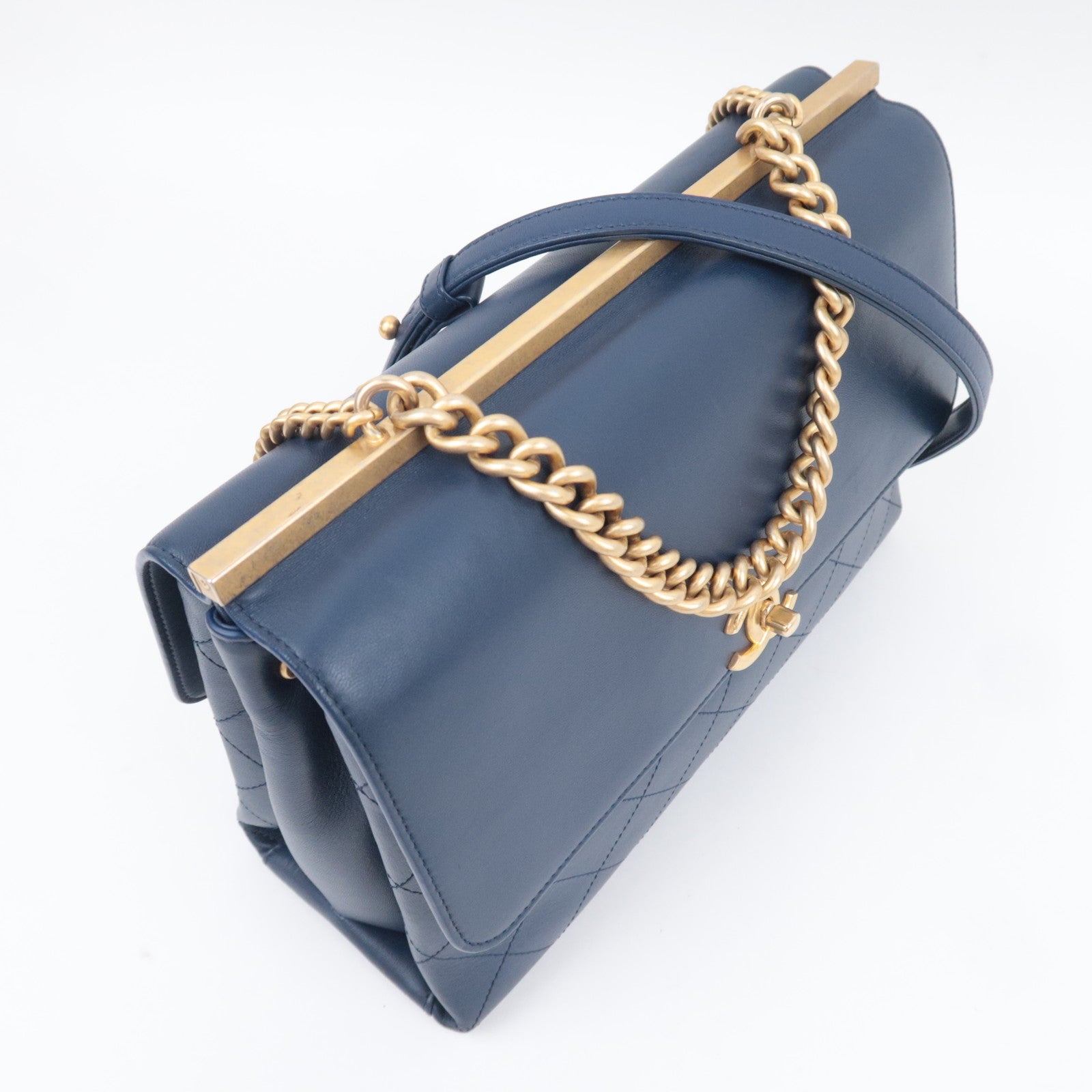 CHANEL Matelasse 31 RUE CAMBON 2Way Chain Shoulder Bag Lambskin Navy Gold HDW