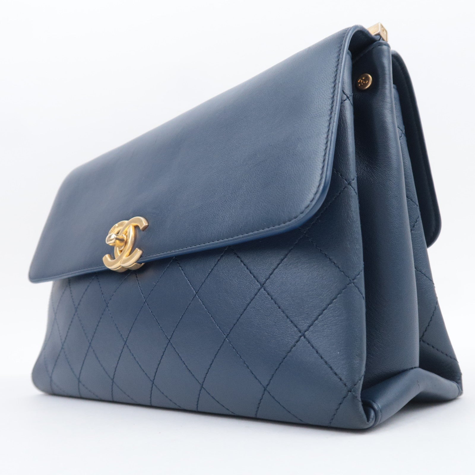CHANEL Matelasse 31 RUE CAMBON 2Way Chain Shoulder Bag Lambskin Navy Gold HDW