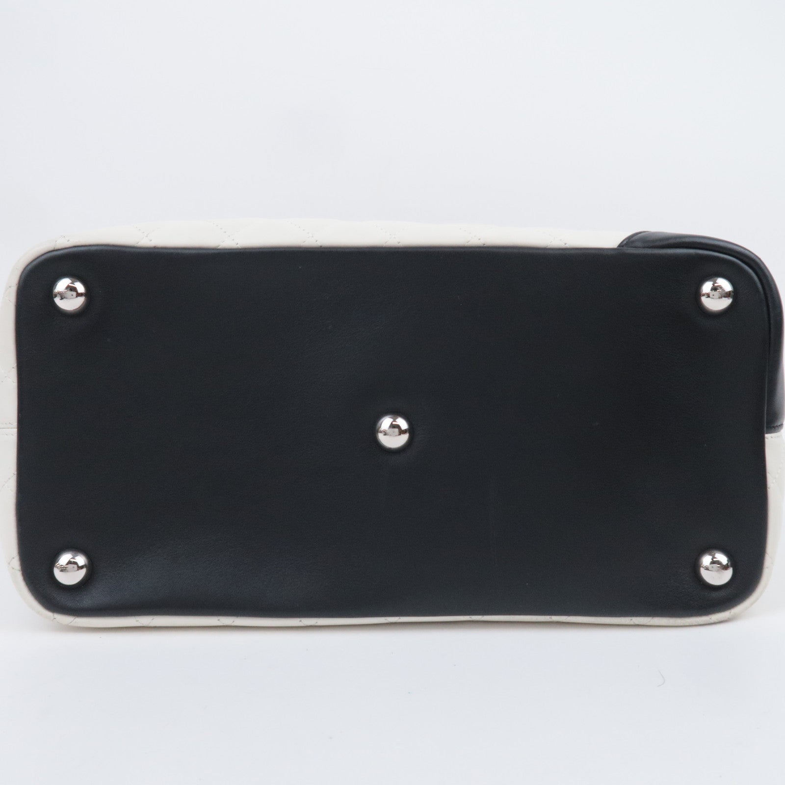 CHANEL Cambon Line Lambskin Tote Bag White Black