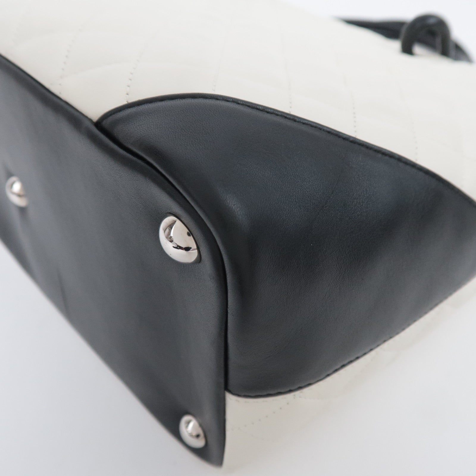 CHANEL Cambon Line Lambskin Tote Bag White Black