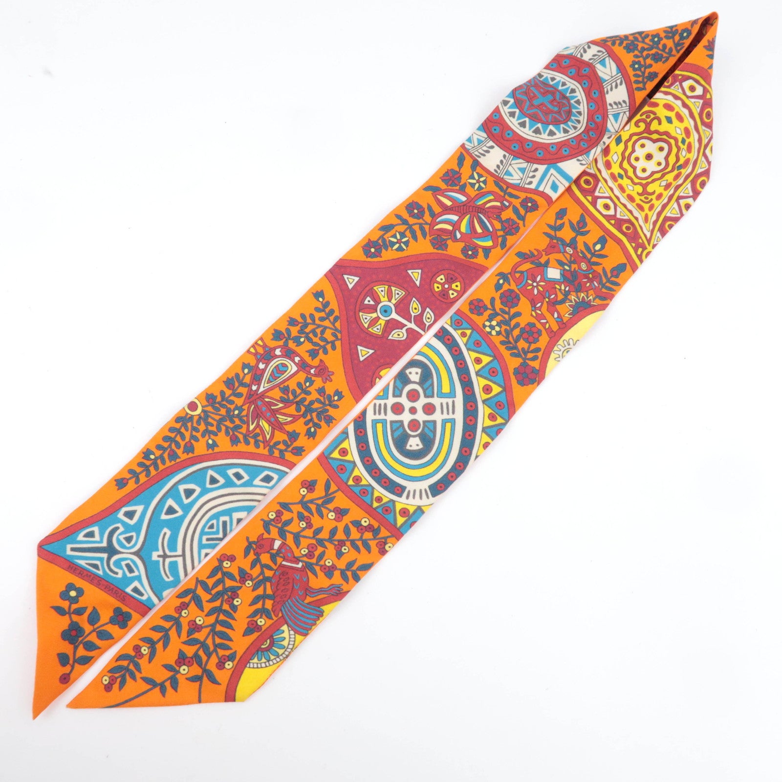 HERMES Twilly Scarf L'ARBRE DE VIE 100% Silk Orange