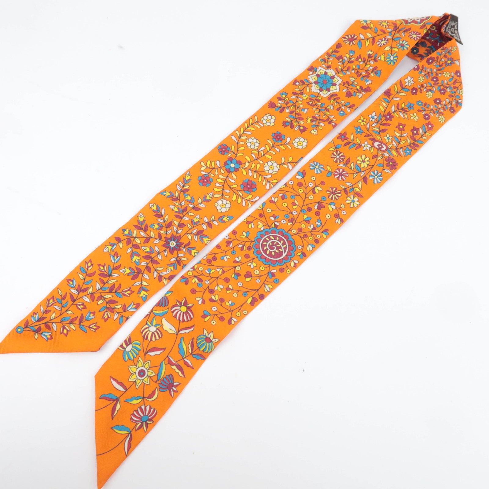HERMES Twilly Scarf L'ARBRE DE VIE 100% Silk Orange