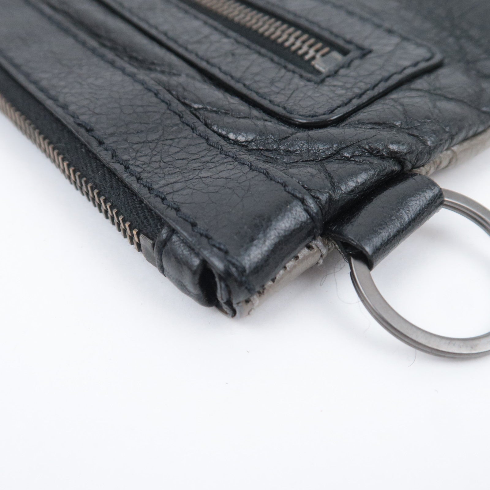 BALENCIAGA Classic Clip L Bicolor Leather Clutch Bag Black Gray 237023