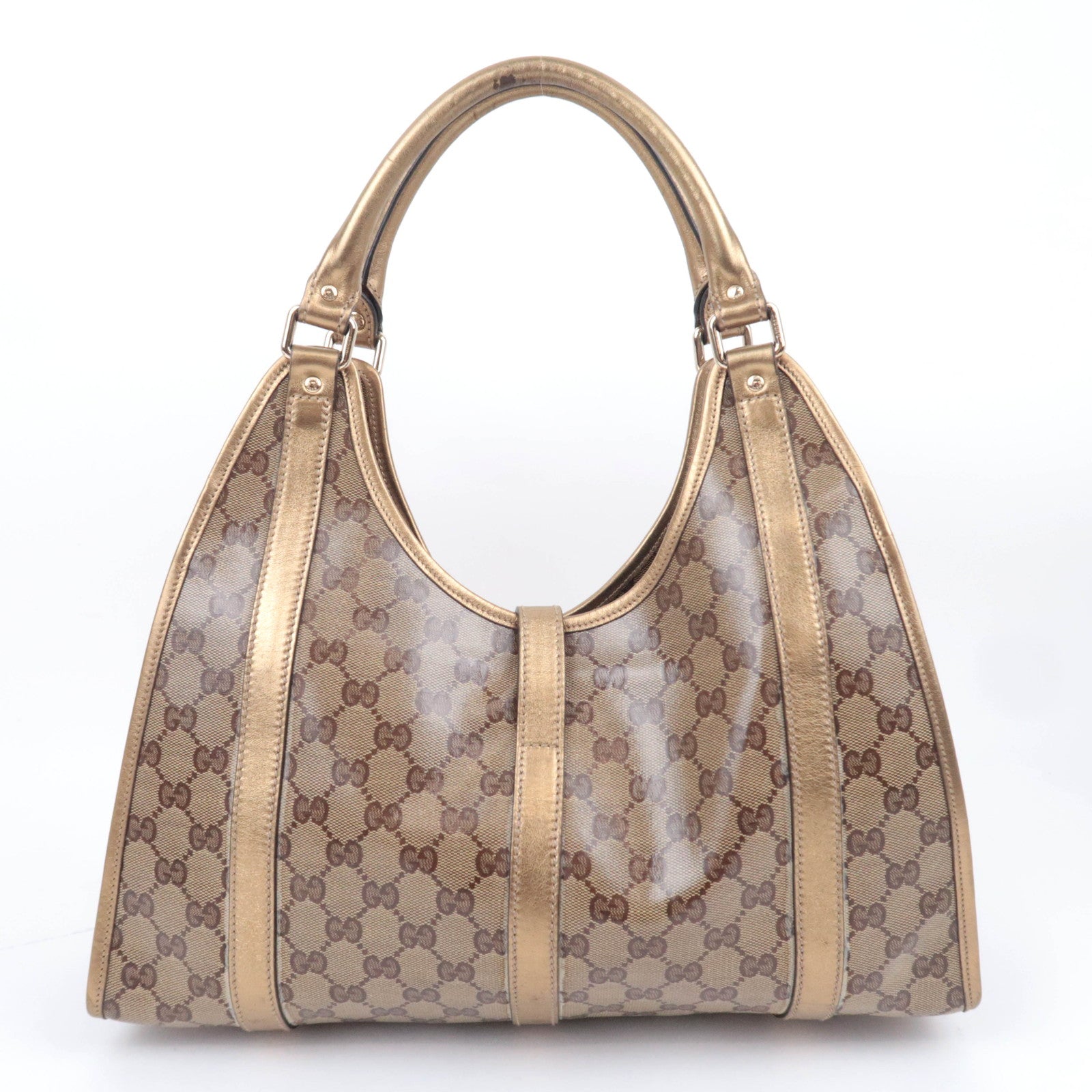GUCCI Jackie GG Crystal Shoulder Bag Beige Gold 203494