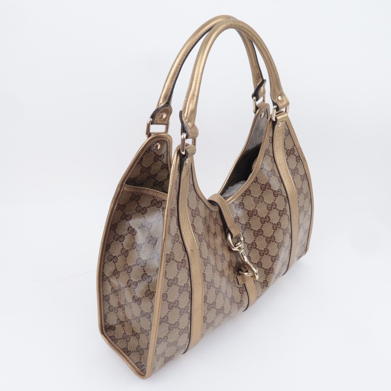GUCCI Jackie GG Crystal Shoulder Bag Beige Gold 203494