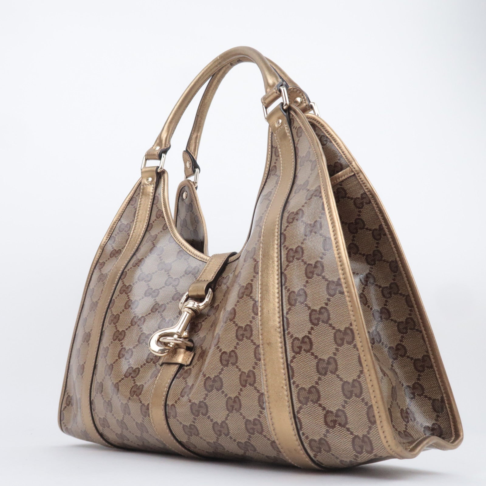 GUCCI Jackie GG Crystal Shoulder Bag Beige Gold 203494