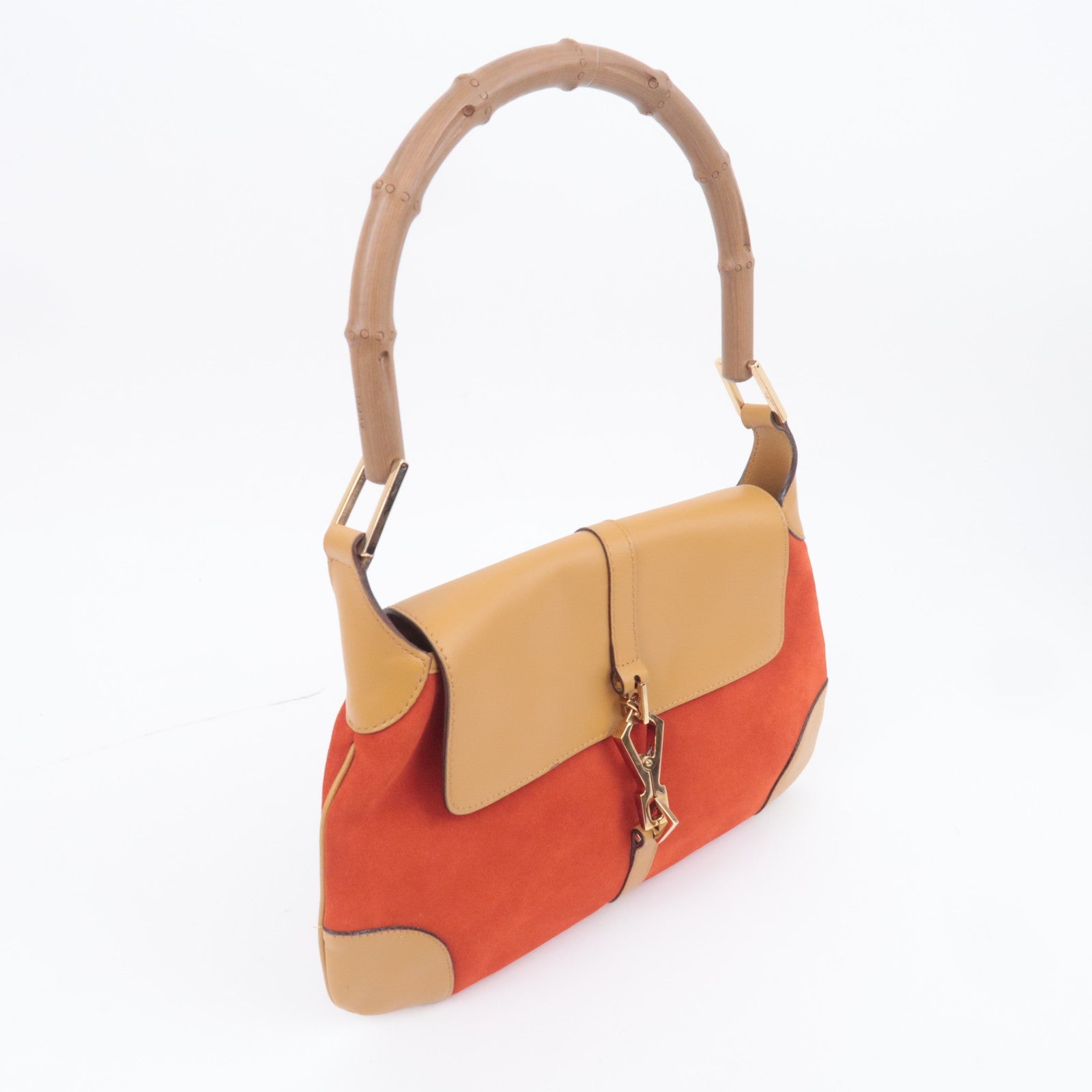 GUCCI Jackie Bamboo Suede Leather Shoulder Bag Orange Brown 001.4096