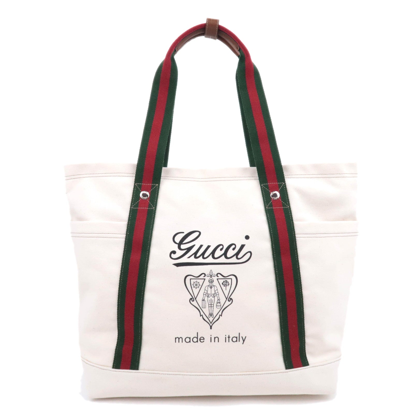 GUCCI Sherry Large Canvas Tote Bag Ivory Brown 81686390687