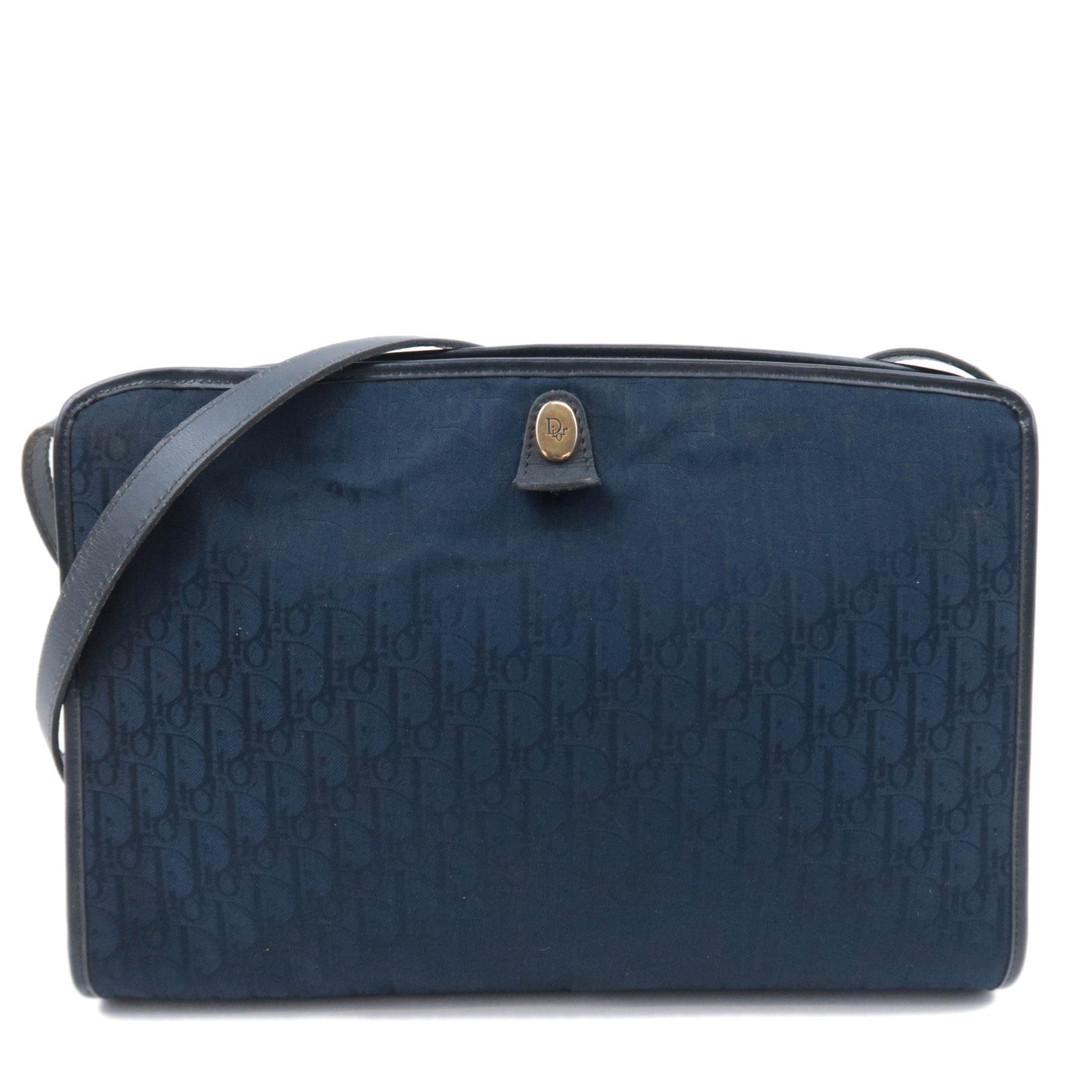 Christian Dior Trotter Canvas Leather Shoulder Bag Navy Black 90713