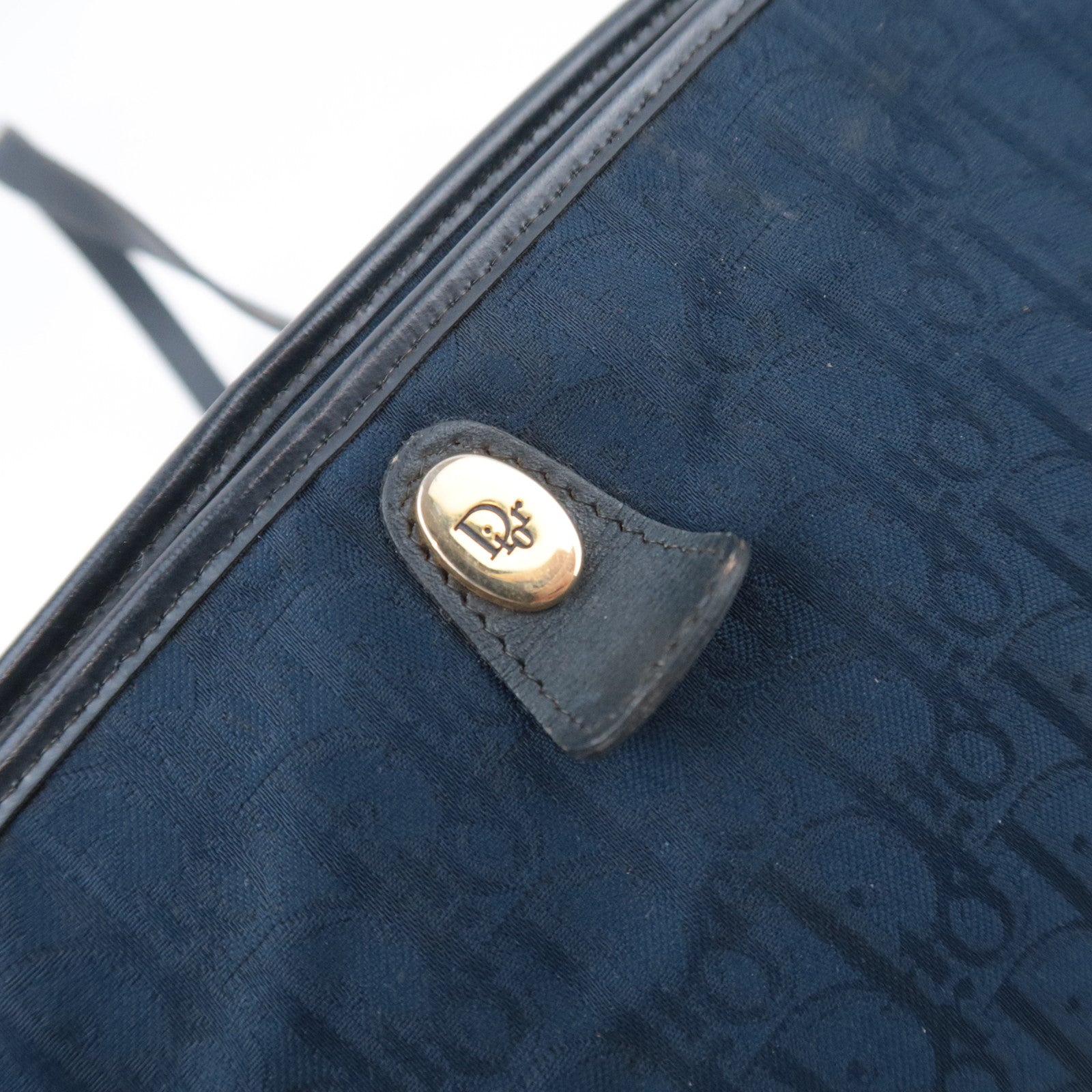 Christian Dior Trotter Canvas Leather Shoulder Bag Navy Black