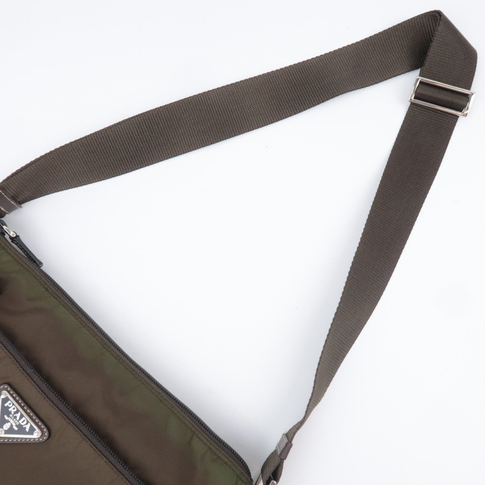 PRADA Nylon Leather Shoulder Bag Khaki BT0421