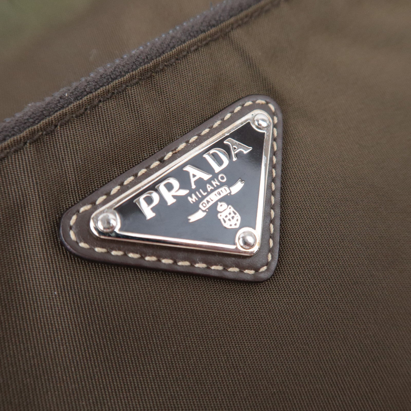 PRADA Nylon Leather Shoulder Bag Khaki BT0421