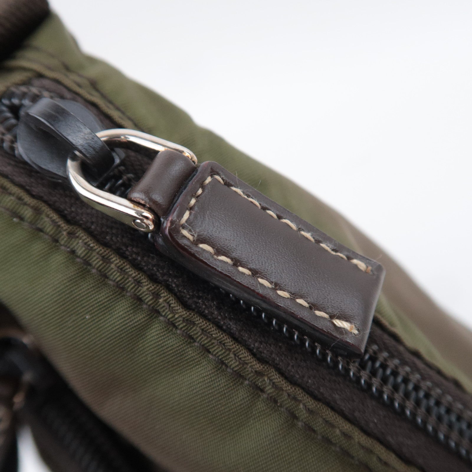 PRADA Nylon Leather Shoulder Bag Khaki BT0421