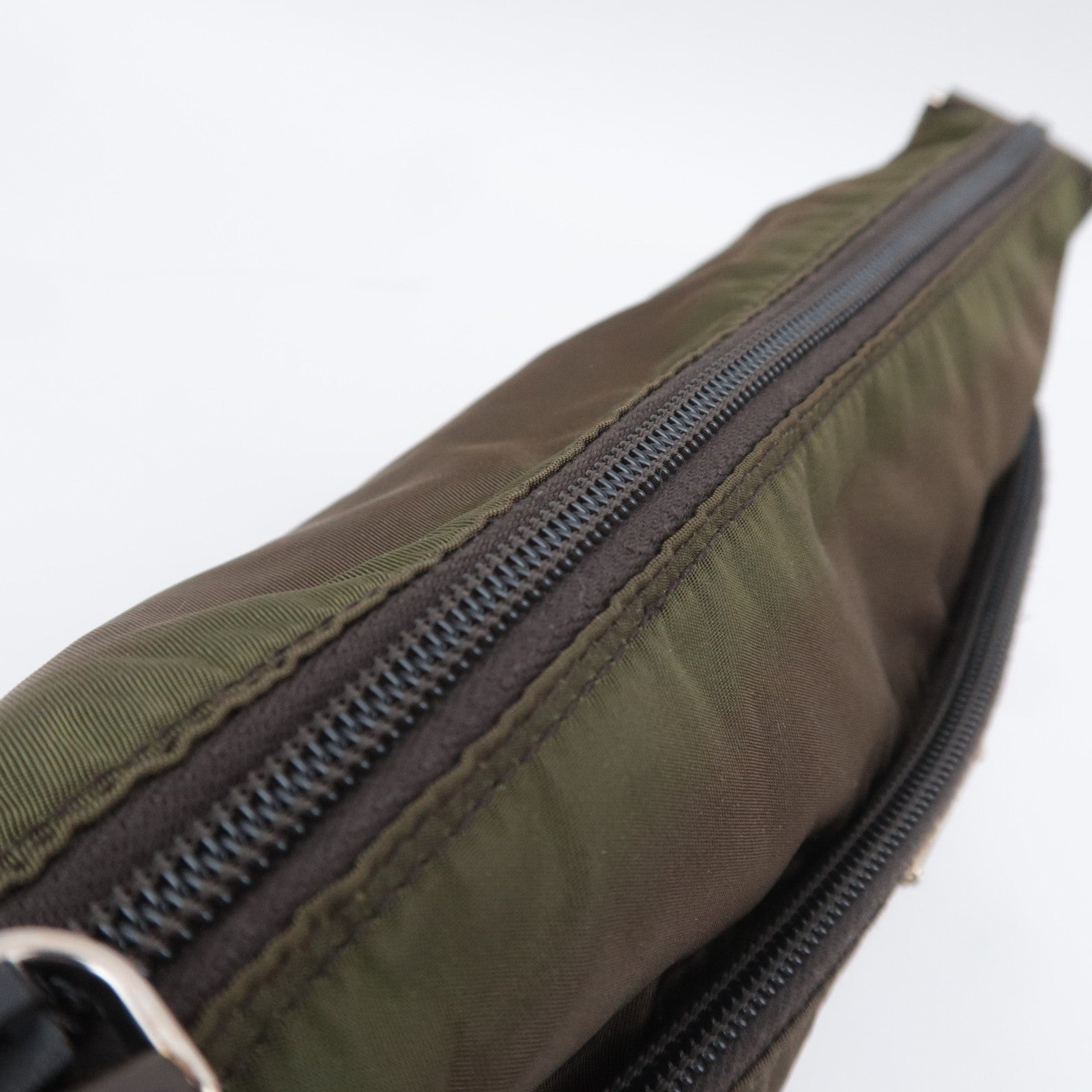 PRADA Nylon Leather Shoulder Bag Khaki BT0421