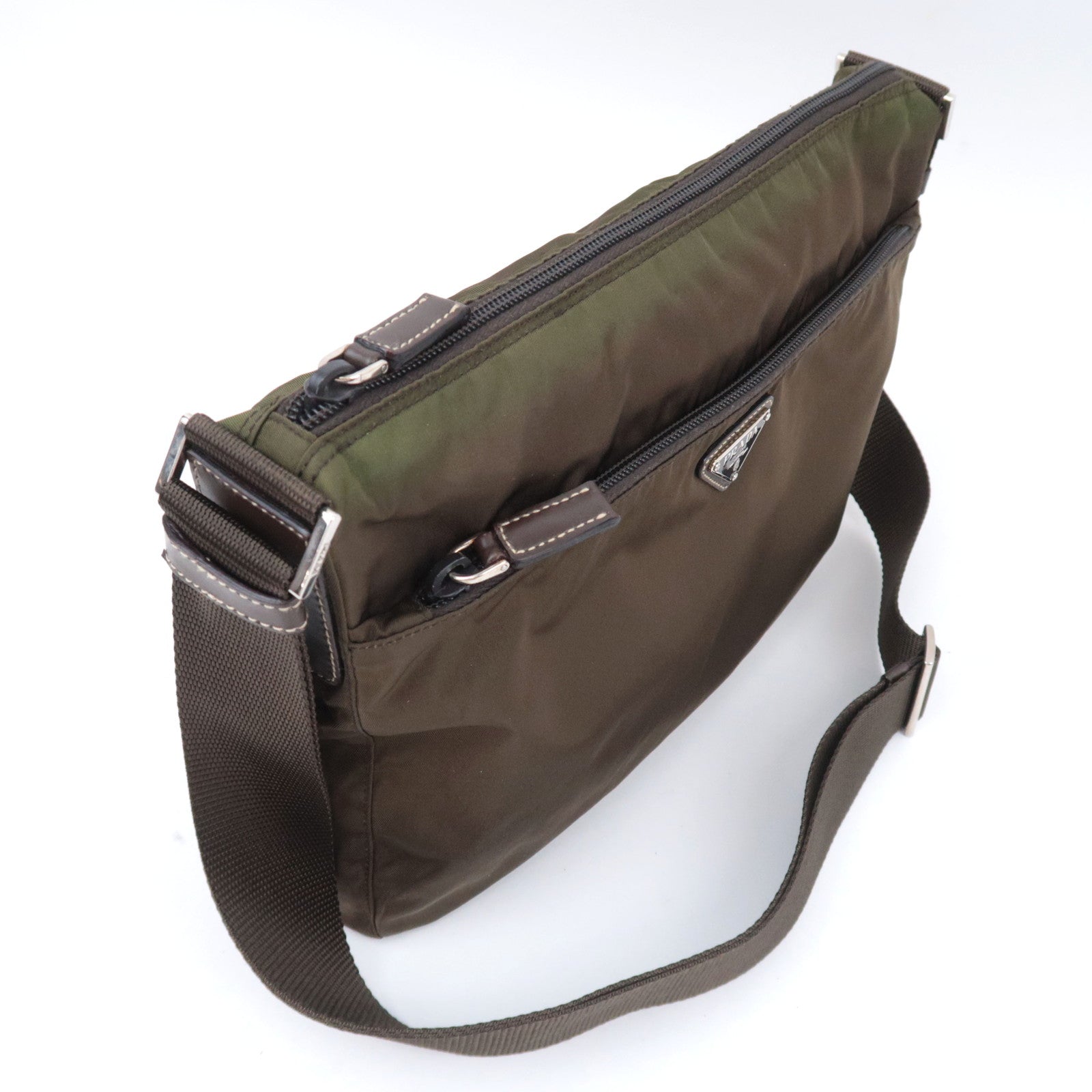 PRADA Nylon Leather Shoulder Bag Khaki BT0421