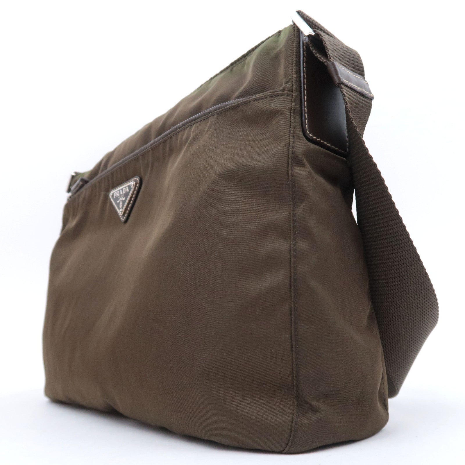 PRADA Nylon Leather Shoulder Bag Khaki BT0421