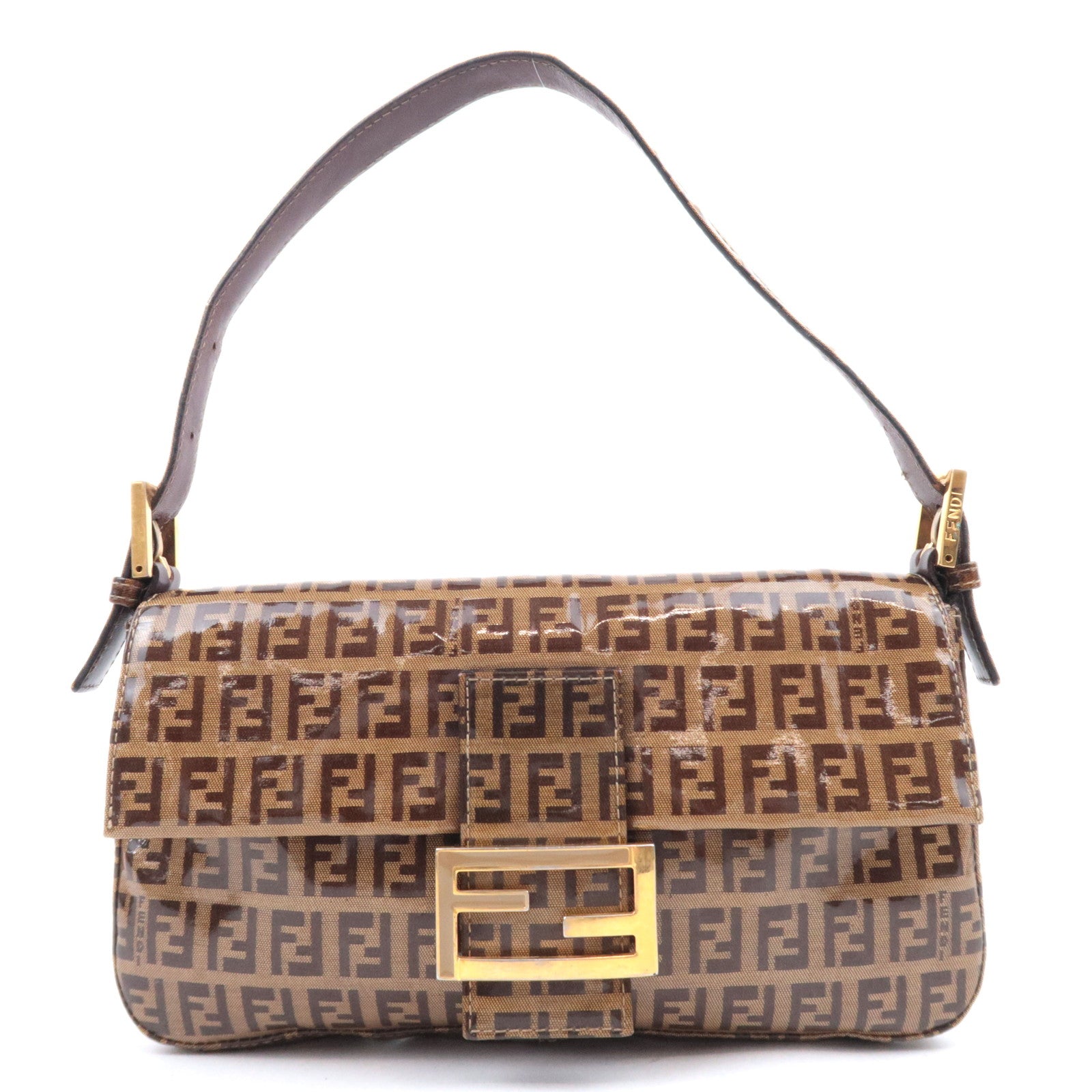 FENDI Zucchino Mamma Baguette Vinyl Shoulder Bag Beige 26424 90728