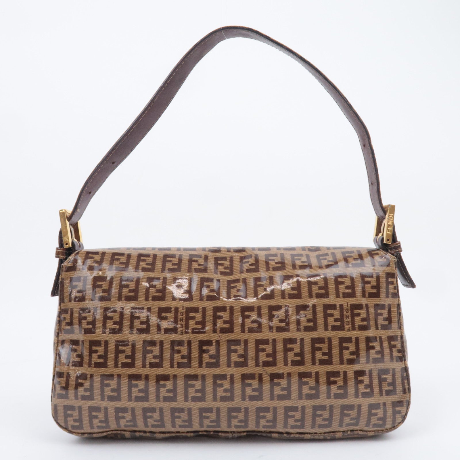 FENDI Zucchino Mamma Baguette Vinyl Shoulder Bag Beige 26424
