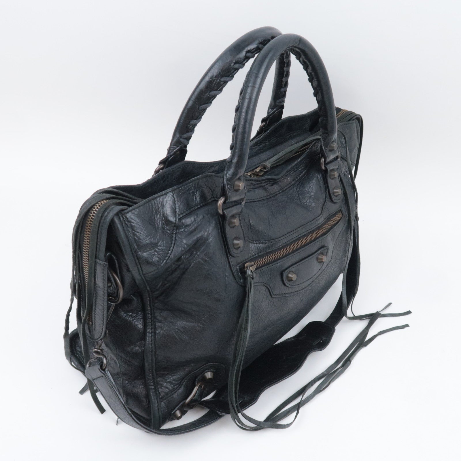BALENCIAGA The City 2Way Leather Shoulder Bag Black 115748