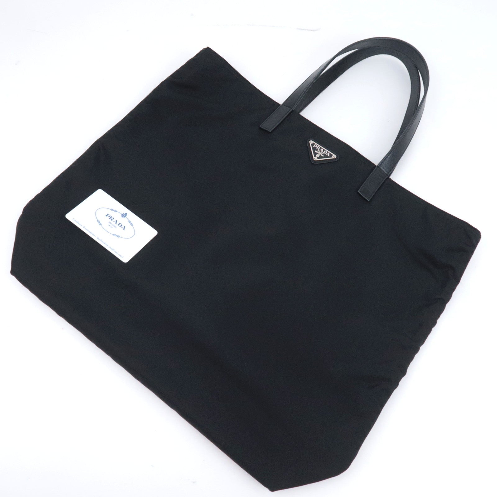 PRADA Nylon Leather Tote Bag Black BR4263