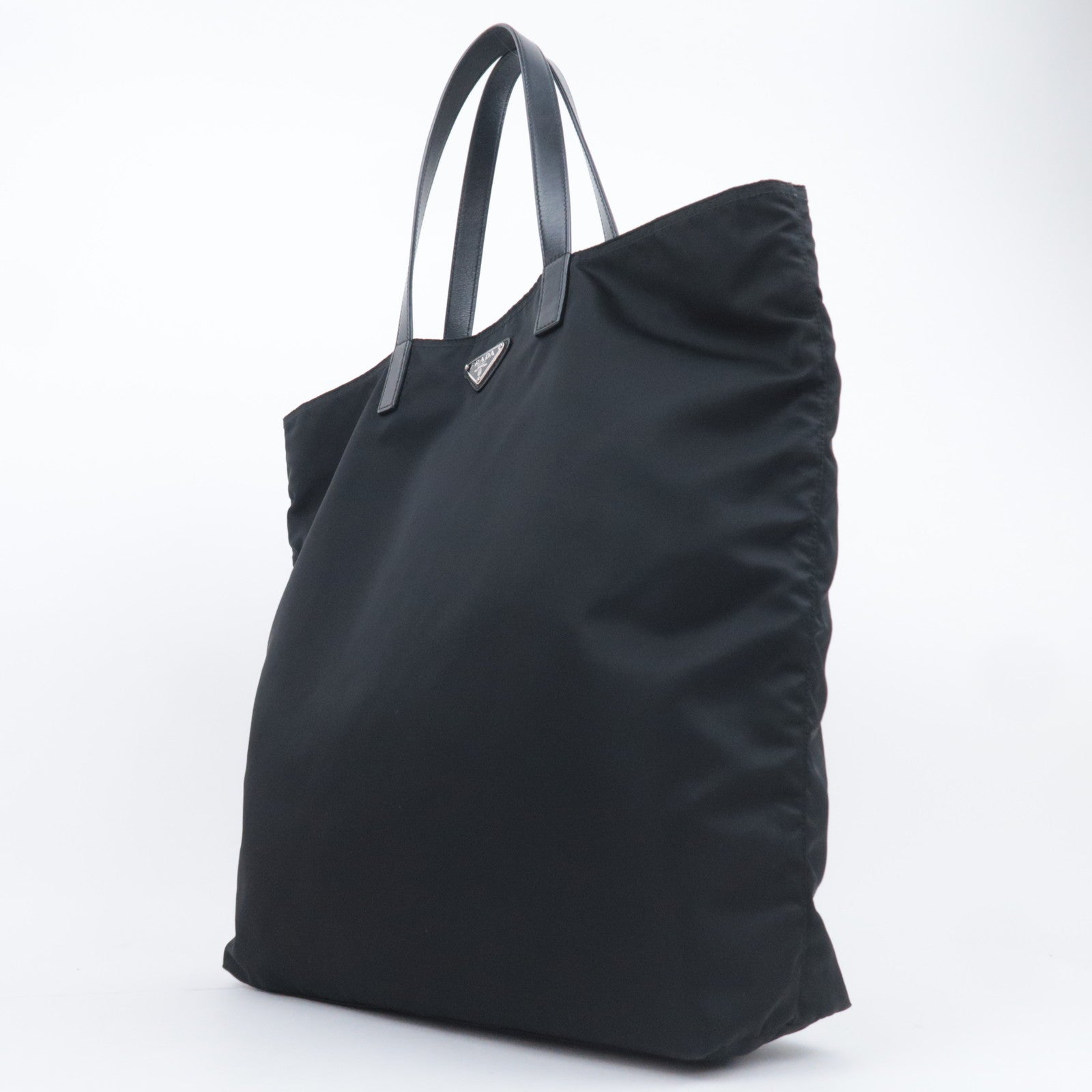 PRADA Nylon Leather Tote Bag Black BR4263