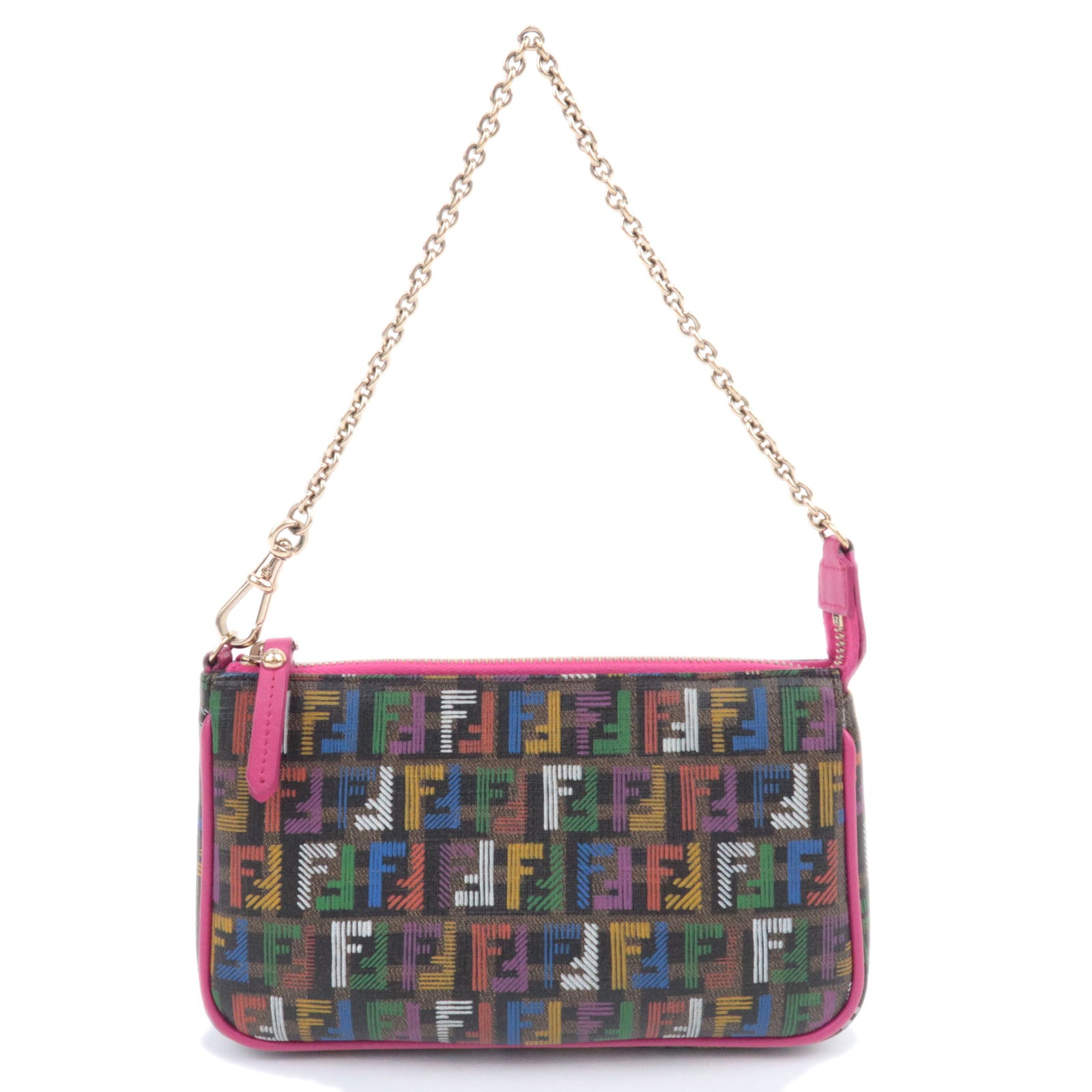 FENDI Zucchino PVC Leather Chain Accessory Pouch Bag Multicolor90808