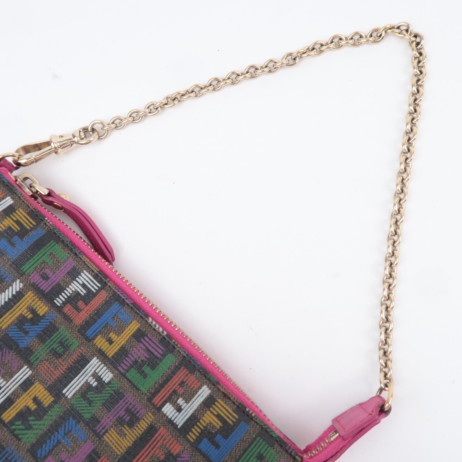 FENDI Zucchino PVC Leather Chain Accessory Pouch Bag Multicolor