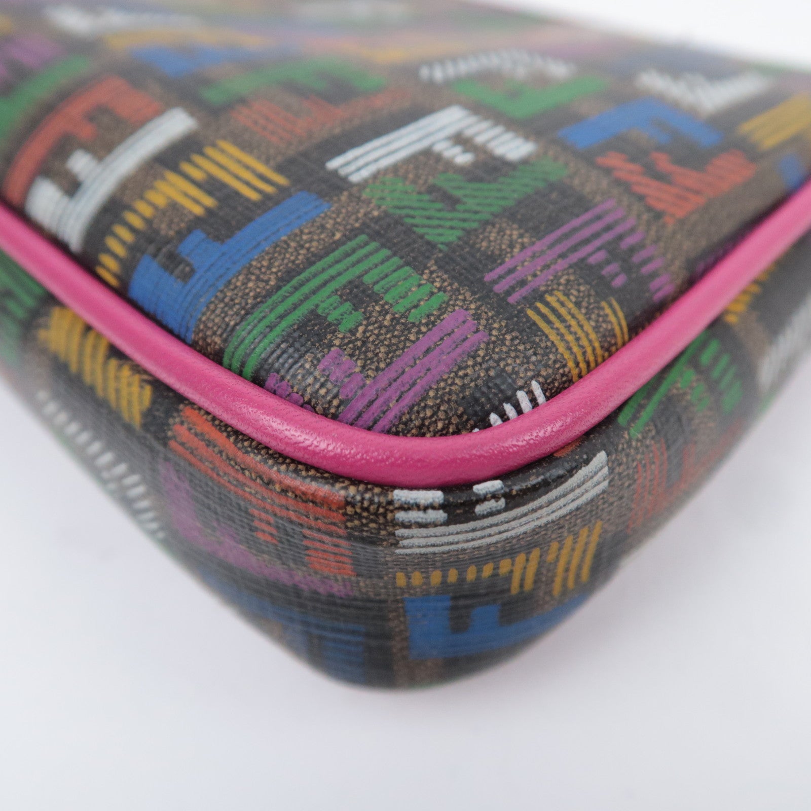 FENDI Zucchino PVC Leather Chain Accessory Pouch Bag Multicolor