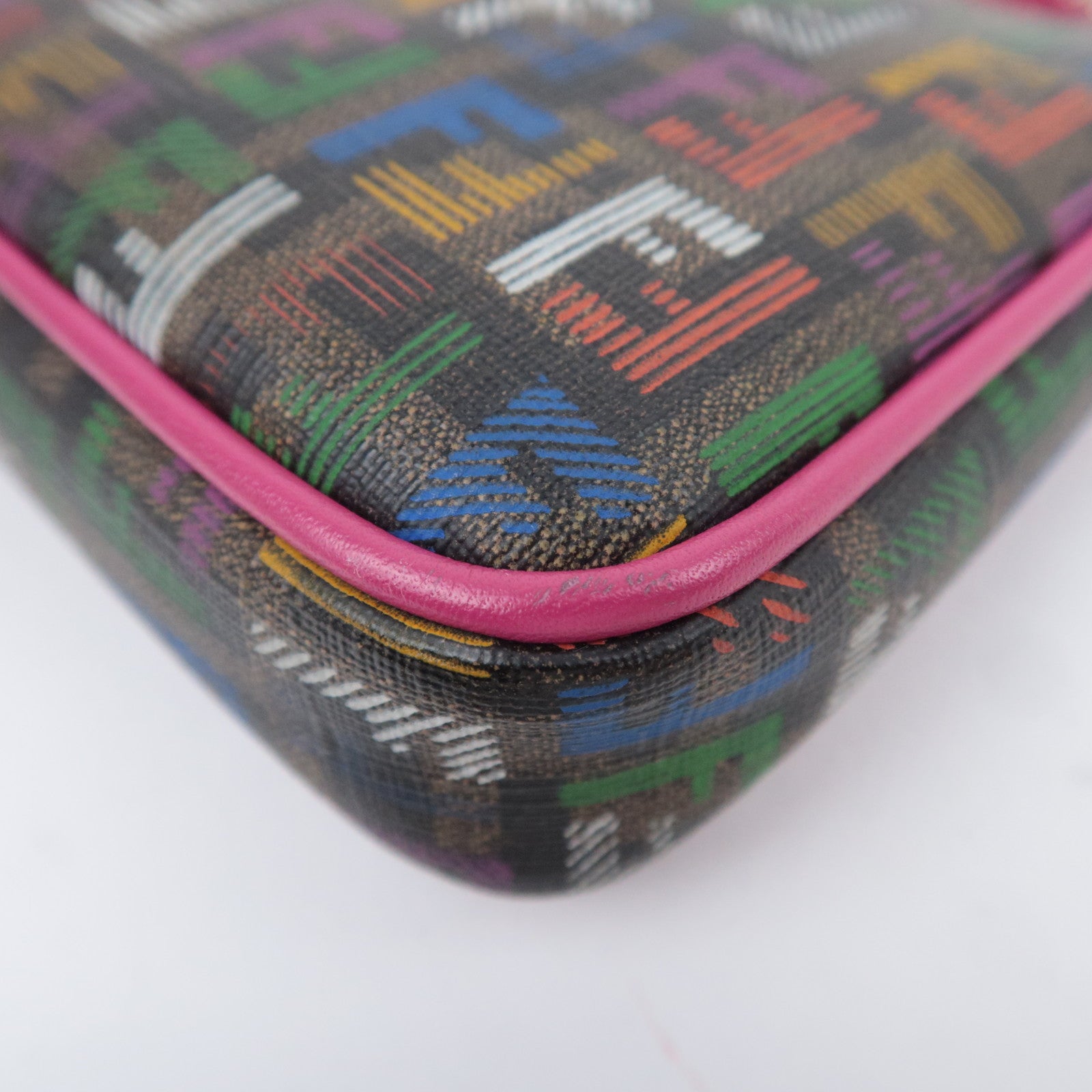 FENDI Zucchino PVC Leather Chain Accessory Pouch Bag Multicolor