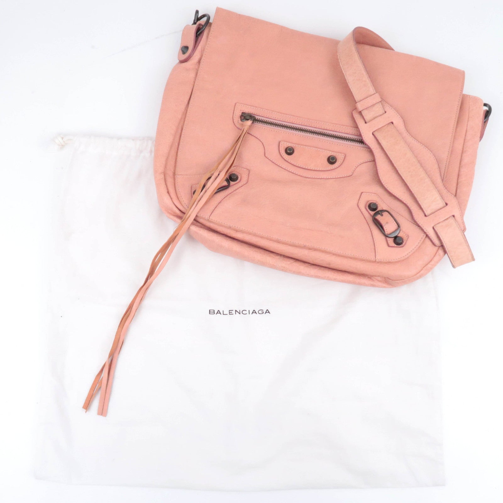 BALENCIAGA The Folk Leather Shoulder Bag Pink 246432