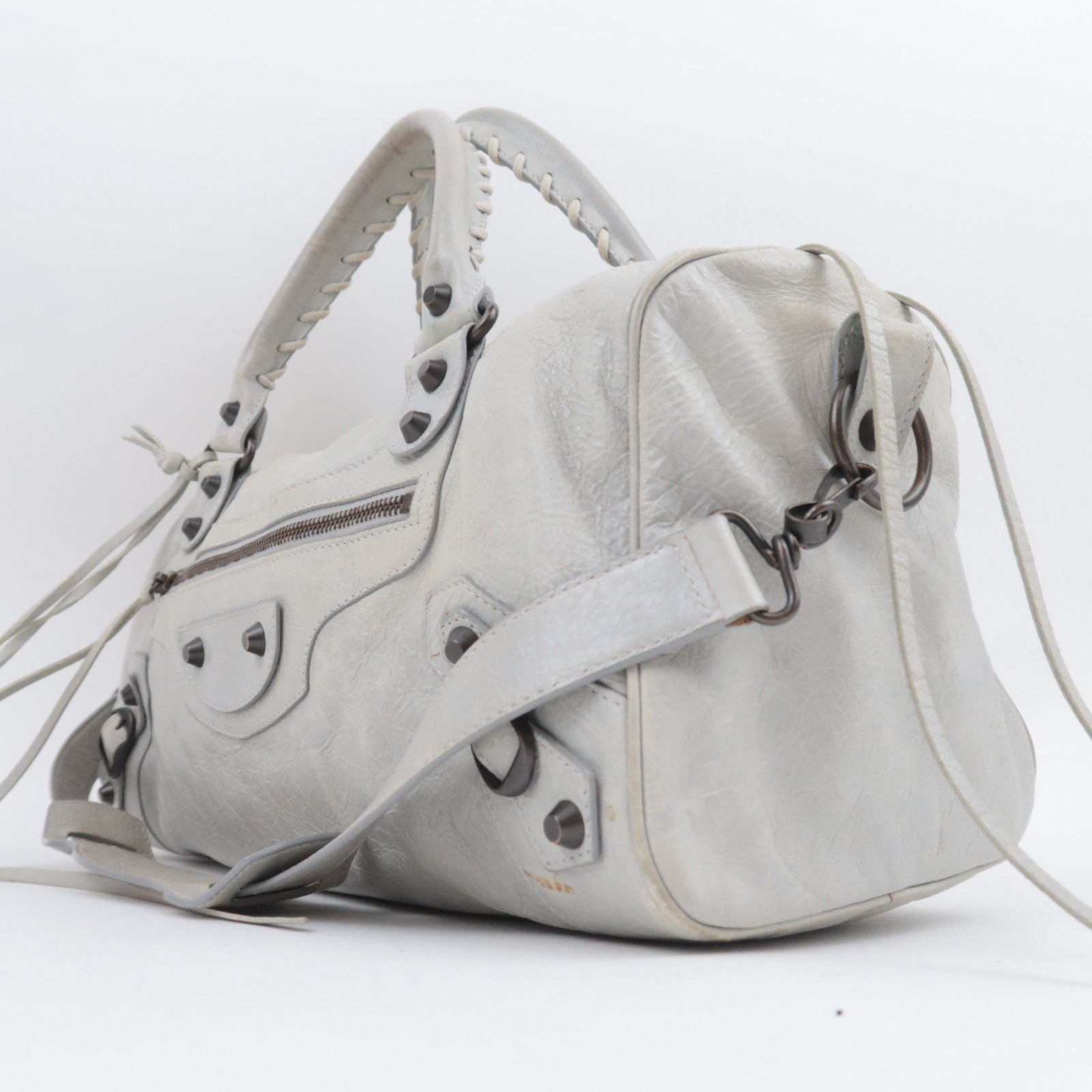 BALENCIAGA The Twiggy 2Way Leather Handbag Light Gray 128523