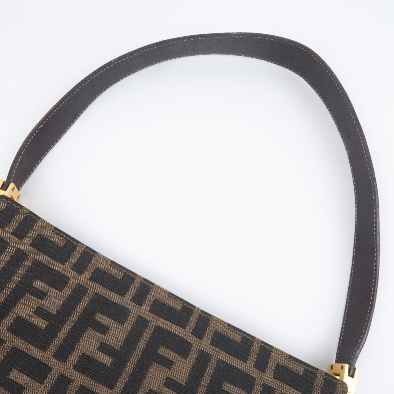 FENDI Zucca Canvas Leather Shoulder Bag Brown