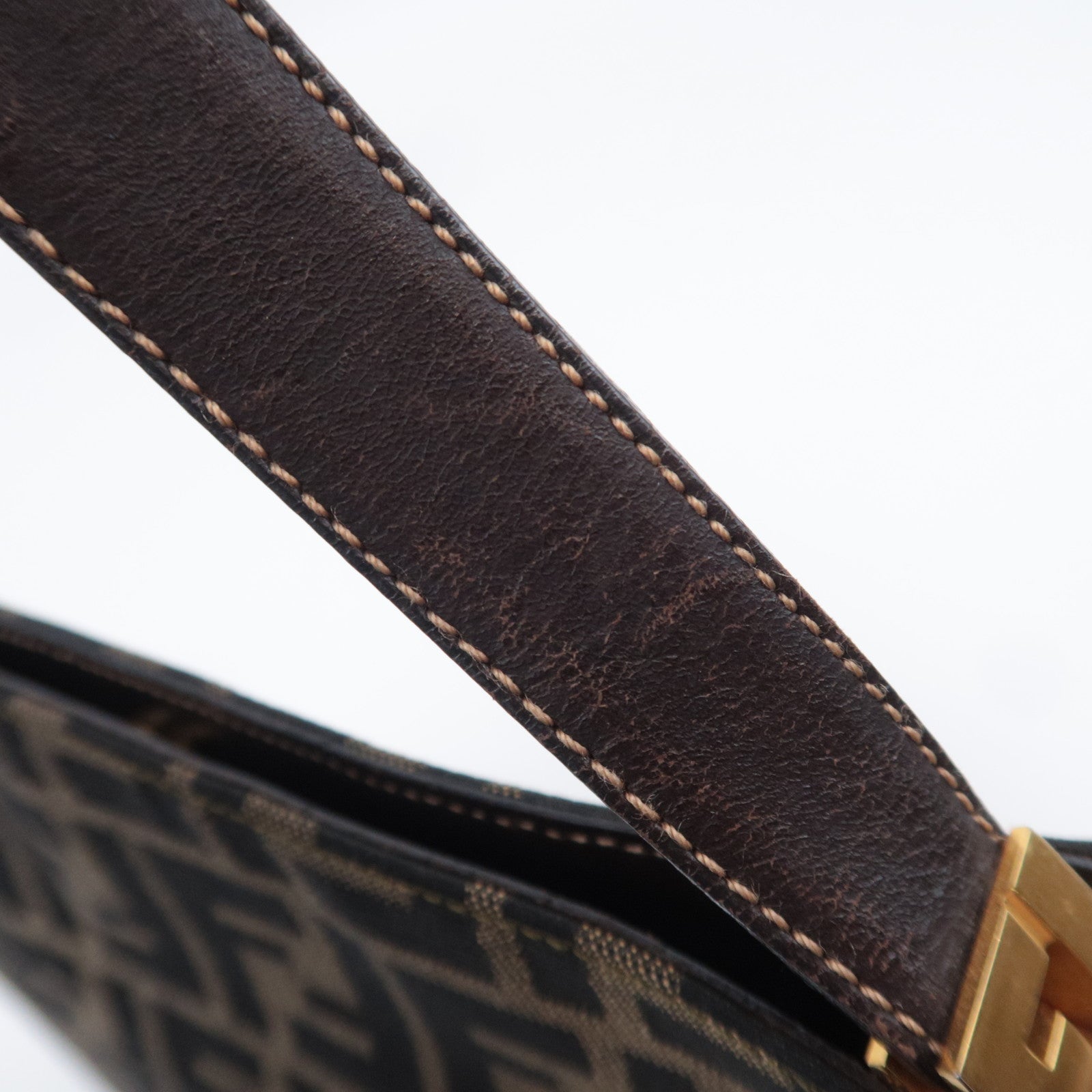 FENDI Zucca Canvas Leather Shoulder Bag Brown