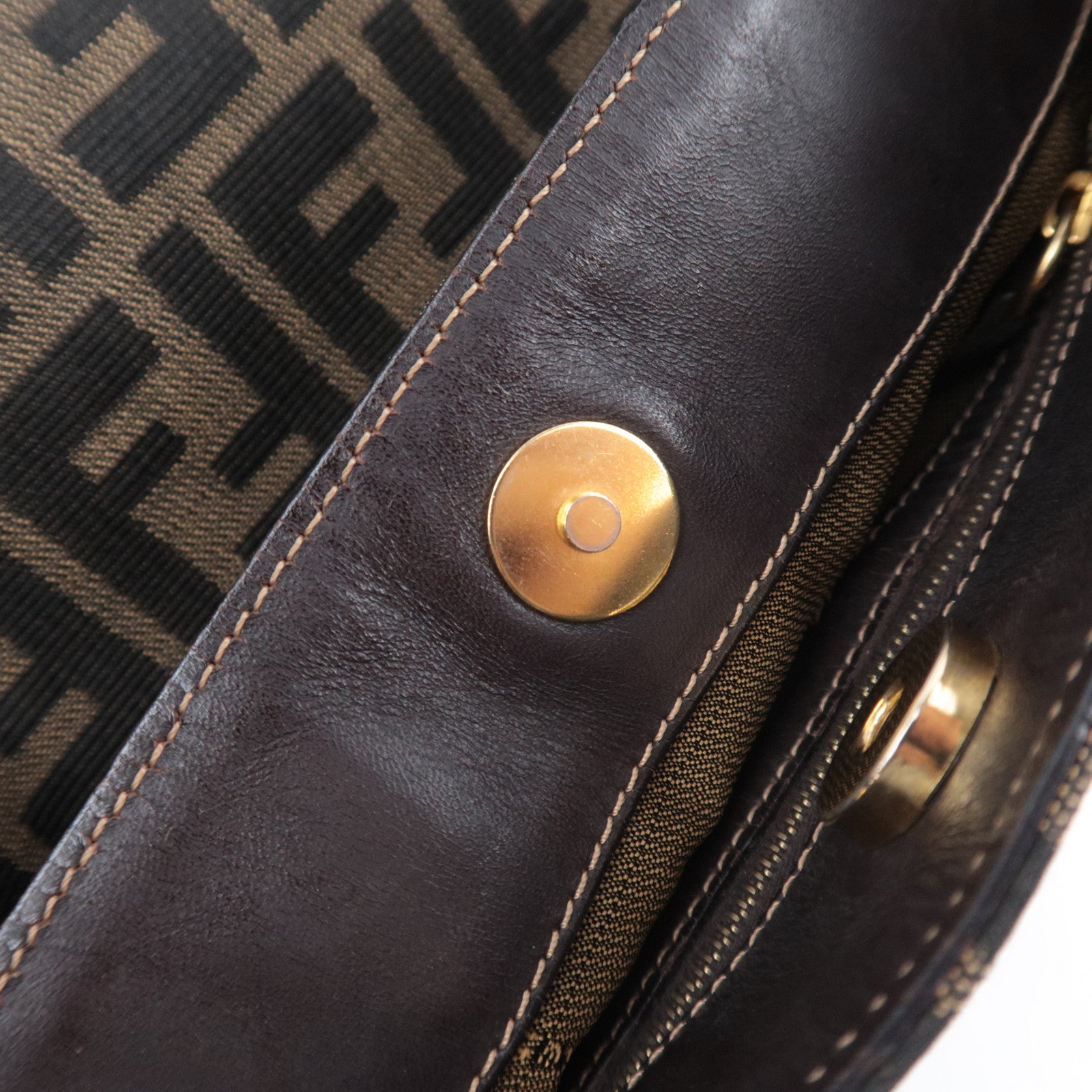 FENDI Zucca Canvas Leather Shoulder Bag Brown